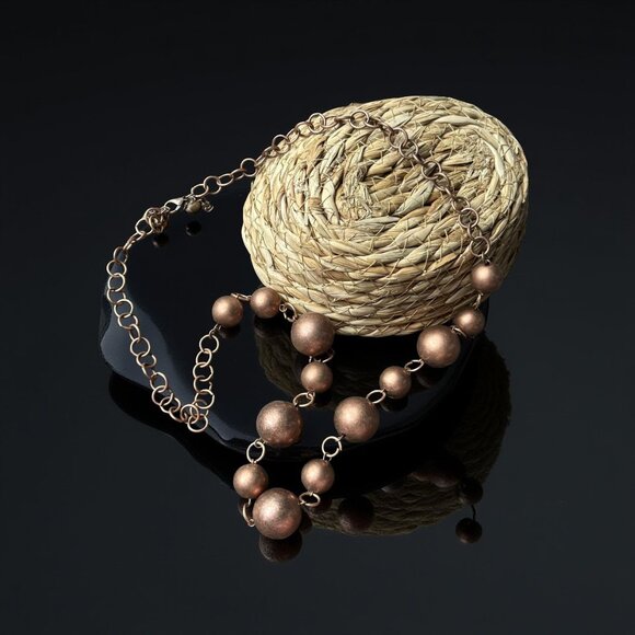 Vintage Copper-Tone Bead Necklace with Lobster Clasp – 1980s Modern Revival - Picture 5 of 5